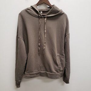 Alo Yoga Womens Long Sleeve Hoodie Size M Taupe Pocket Drawstring Cotton Stretch